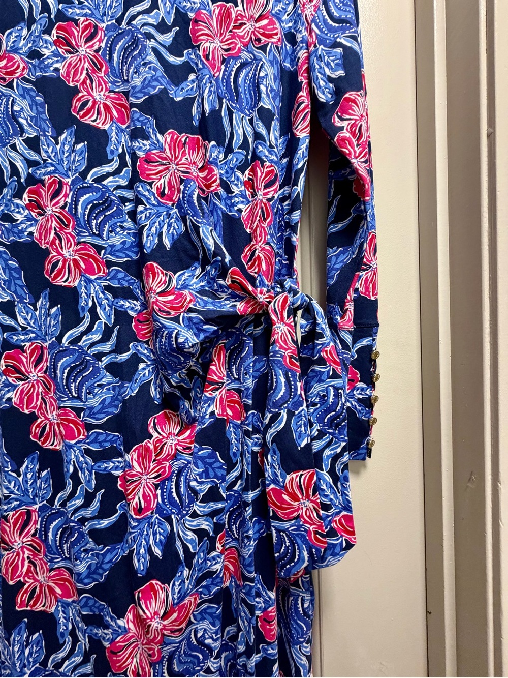 Lilly Pulitzer Bryson Maxi Dress Women’s Medium Low Tide Navy Floral Long Sleeve - Picture 5 of 11